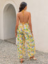 Openwork Halter Neck Floral Wide Leg Jumpsuit - Odaingerous